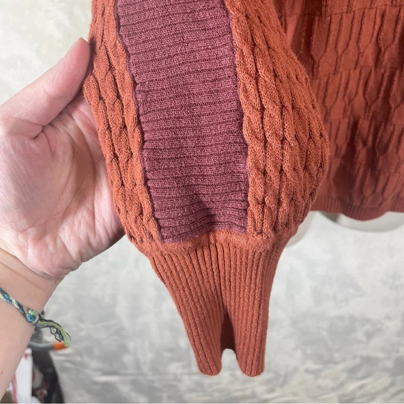 PrAna Margo Cable Knit Sweater Scoop Neck Dolman Sleeve Orange Organic Cotton M - Picture 5 of 8